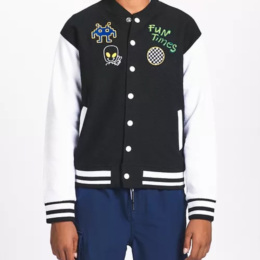 NEW: Color block Varsity Jacket for big boys.